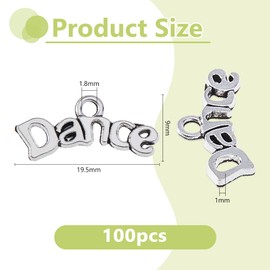 DICOSMETIC 100Pcs Dance Charms Small Metal Dance Pendant Alloy Word Letter Charm Antique Silver Dancers Pendant for Necklace Bracelet Earring DIY Jewelry Making