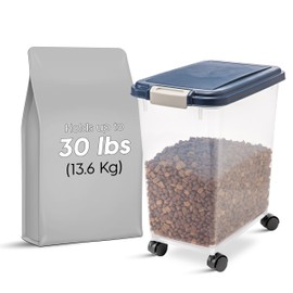 IRIS IRIS USA Airtight Dog Food Storage Container, Up to 30 lbs, Attachable Wheels, for Dog Cat Bird and other Pet Food Storage Bin, Keep Fresh, Easy Mobility, BPA Free, Navy