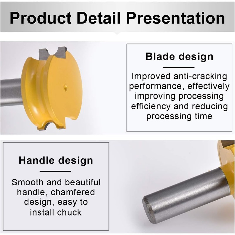 HOHXEN 2pcs/Set Router Bit 1/2" Shank 1-1/2" Diameter Canoe Flute
