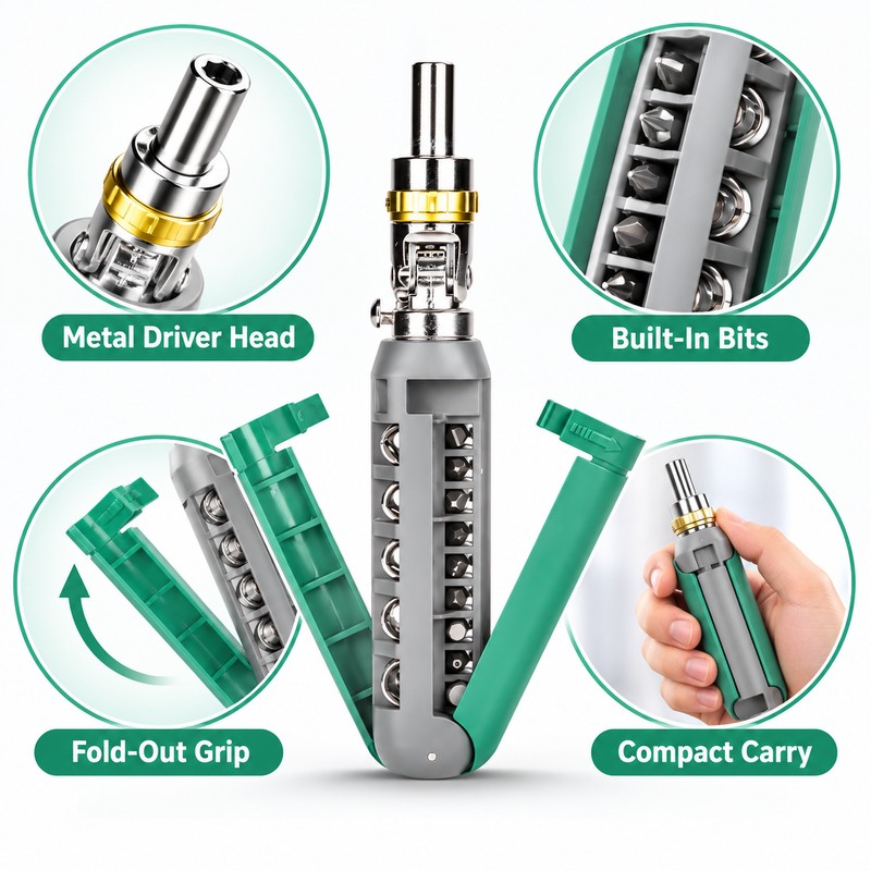 14-in-1 Multifunction Ratchet Screwdriver Kit – Multi-Angle Head and Interchangeable