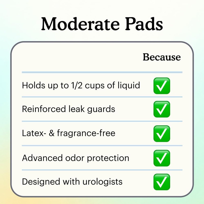 Because Incontinence Pads for Women – Moderate Absorbency for Light