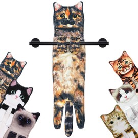 Infaccial Funny Cat Hand Towel for Kitchen and Bathroom,Decorative Hanging Cat Towels for Cat Lovers,Christmas Cat Gifts for Women(Tortoiseshell Cat)