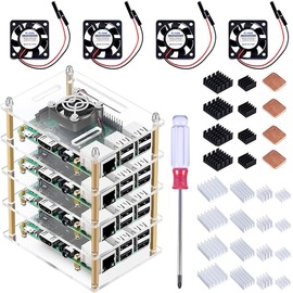 Youmile Pi Rack Case for Raspberry Pi 4 Model B, with Fan and for Raspberry Pi 3 B Heatsink, 4 Layers Acrylic Case for Raspberry Pi 4/3/2 Model B