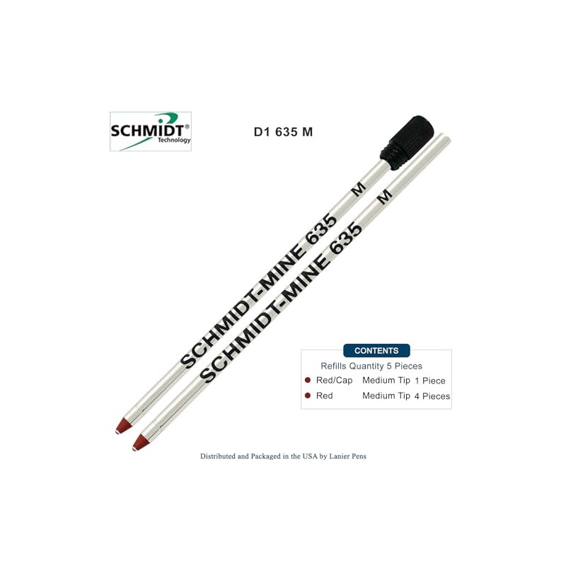 Schmidt 635 D1 Mine Ballpoint Refill - Red Ink -