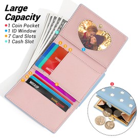 YINHEXI Wallet for Women, Flower Womens Wallet Card Holder, Small Trifold RFID Blocking Purse, Cute Small Leather Pocket Wallet for Women, Girls, Ladies (Baby Blue)