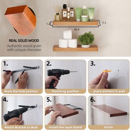 WIDELUCK Solid Wood Floating Shelves for Wall–Rustic Mounted Shelves for Living Room,Bedroom, Kitchen–Farmhouse Wall Shelf Set of 2 for Storage,Books,Room Decor (Oak, 16.5in)