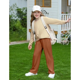 Yekaty Tween Girls Trendy Clothes Sweatsuit Set Twist Front Sweatshirt + Wide Leg Sweatpants Back to School Outfits with Pockets