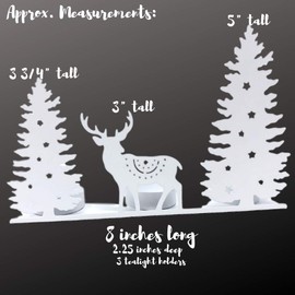 BANBERRY DESIGNS Tealight Candle Holder - White Metal Winter Scene - Deer and Evergreen Trees with Star Cut Outs - Holds 3 Tea Light Candles- Holiday Winter Decor