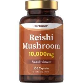 Reishi Mushroom Capsules | 10,000mg | 100 Powder Capsules | High Strength Extract | Food Supplement | by Horbaach