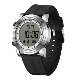 BUREI Men's Digital LED Display Waterproof Watch, Fashionable, Sports, Date, Multifunction for Men, Outdoor Watch, Silver