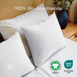 Dreamzie - 100% Organic Cotton - Cushion Cover 40 x 40 cm Cotton - Set of 2 - White - Cushion Cover with Zip - Oeko-Tex