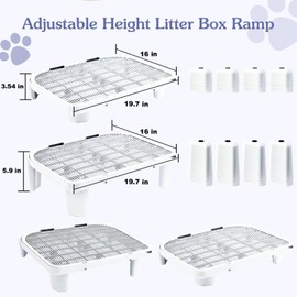 Cat Ramp for Litter Box,L19.7 x W16 inch Elevated Cat Litter Box Step,Adjustable Double Layered Litter Box Ramp with Filter Function,Suitable for Small & Elderly Cats(White)