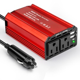 Inversor de Corriente Portátil 300W, 12V a 110V Auto de Conector del Encendedor, Convertidor Inversor de Coche Inteligente Núcleo de Cobre Puro, Apto para Aventuras, Viajes Largos, Picnic, Playa, Rojo