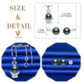 CPSLOVE Pearl Necklace and Earrings for womens and girls, 925 Sterling Silver Jewellery Sets, Little angel green pearl necklace pendant, Inlaid zircon, Green Pearl earrings studs