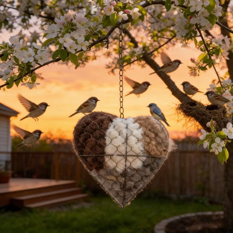 LUOBEIYAOHL Handmade Fiber Bird Nesting Heart Build Birdhouse Wool Material
