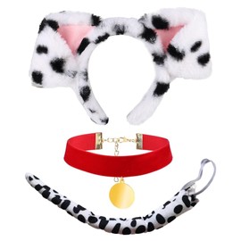 YNR 3Pcs Dalmatian Costume Set, Dog Ears Fancy Dress, Animal Dalmatian Costume Set with Dog Ears Headband Tail Collar for Animal Costume Cosplay Party World Book Day Fancy Dress Party Supplies