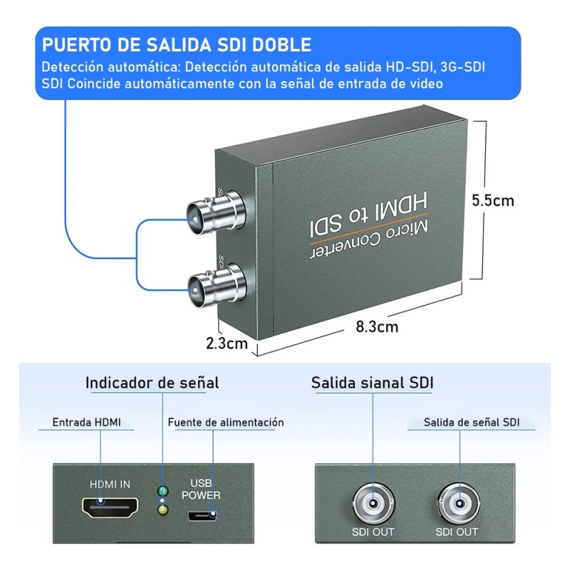 Convertidor Hdmi A Sdi Adaptador Hd-sdi 3g-sdi Sd-sdi