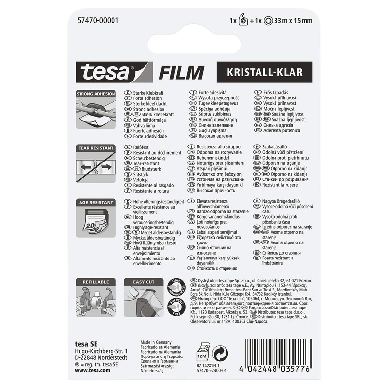 Tesa 57470-00001-01 Tesafilm Sticking Tape Crystal Clear 33 m x