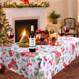 JOFONY Christmas Tablecloth, Snowflake Tablecloth, White Christmas Tablecloth, Rectangle Party Tablecloth for Christmas Dining, Dining Tables, Picnics, Indoor, Outdoor, 150 x 220 cm