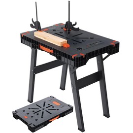 ENJOYWOOD Express Floding Work Table Easy Setup Portable Workbench with 1000lbs Load Capacity Lightweight Versatile Workstation with 2 Clamps, 2 Clamp Dogs, Power Strip for Garage Workshop Home