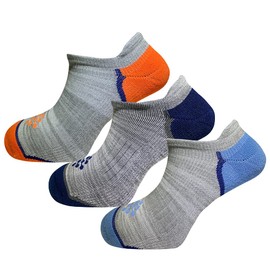 TRUEENERGY: Calcetines para correr sin pestañas con hilo infrarrojo, ayuda para aliviar el dolor y la circulación, (paquete de 3), Gris con azul marino/pizarra/naranja, 10