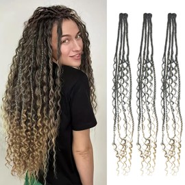 Dsoar Clip-In Dreadlock Extensions, Boho Curly Ended Synthetic Dreads with Clips, Soft Crochet Loc Extensions, 22 Inches, Pack of 3