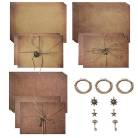 SAVITA Antique Envelopes and Paper Set - 6.4x4.5inch Ancient Retro Envelopes, Papers, Hemp Ropes, Decorative Charms - Aged Writing Set (Style 2)
