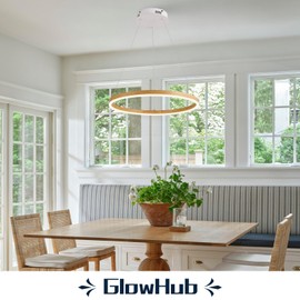 Ring Chandelier LED Wood Grain Round Chandeliers Modern Farmhouse Pendant Light Circular Hanging Ceiling Light Coastal Chandelier for Dining Room Kitchen Entryway, 20 inches