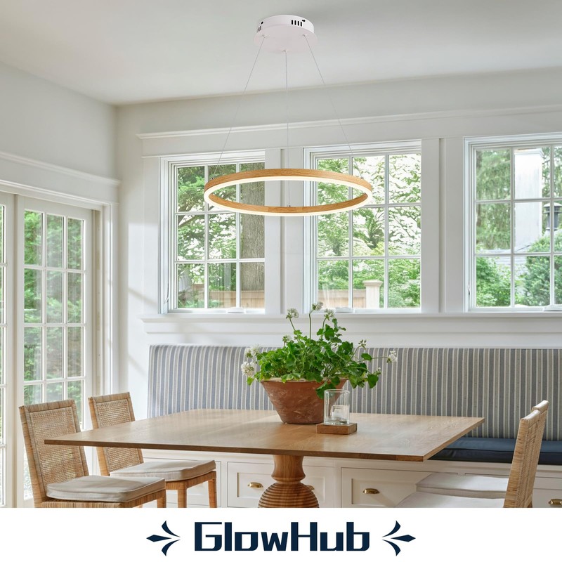 Ring Chandelier LED Wood Grain Round Chandeliers Modern Farmhouse Pendant