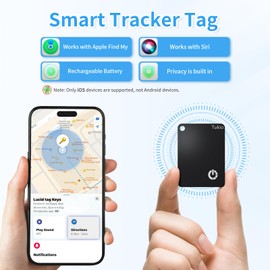 Air Tags (Black) 2 Pack, Smart Tracker Card Compatible with Apple Find My (iOS only), Bluetooth Tracker with Wireless Charging, IP68 Waterproof Wallet Finder, Item Finder with Key Ring/Nylon Lanyard.
