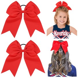 2 PCS 8 Inch Cheer Hair Bows Large Cheerleading Big Hair Bows with Ponytail Holder for Teen Girls-Red