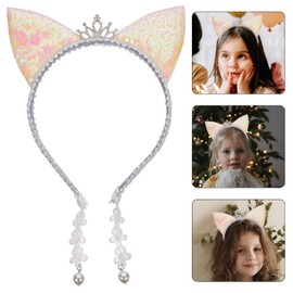 FOMIYES Cat Ear Headband with Lace and Pearl Pendant, Glitter Sequin Ears Headband, Little Girls Tiara Crown Animal Ears Headband Hair Hoop for Women Girls Cat Cosplay