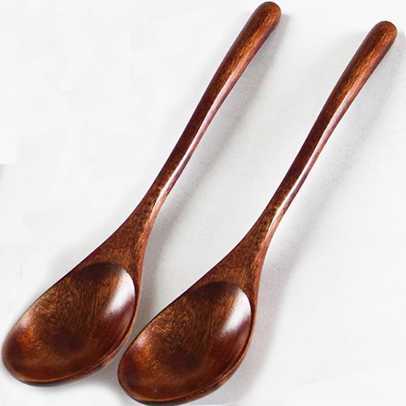 YFWOOD 2 Pcs Spoons Set 22.5cm Natural Wood Lacquered Soup