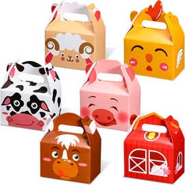 Zonon 24 Pack Farm Animal Party Favor Boxes Farm Theme Birthday Goodie Boxes Farm Gift Boxes Farmhouse Animal Print Favor Boxes for Baby Shower Boys Girls Kids Farm Theme Party Supplies 6 Designs