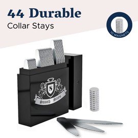 44 Quality Magnetic Stainless Steel Collar Stiffeners with 10 Collar Stays Magnets – 3 Sizes in a Divided Box
