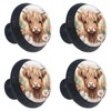 NEWzone 4 Pack Drawer Pulls Highland Cow Daisies Cabinet Knobs