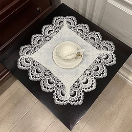 COMFEELING - Mantel cuadrado de encaje de macramé para mesita de noche, mesa de centro, mesa de comedor, mesa de centro de mesa, pequeño florero (blanco puro)
