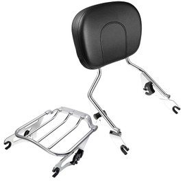 Chrome Detachable Sissy Bar Upright Passenger Backrest Pad & Air Wing Two Up Luggage Rack Fit for Harley Touring Road King Street Glide Road Glide 2009-2025