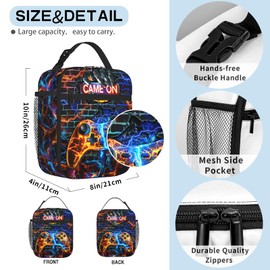 Cool Gamepad Lunch Box for Boys Video Game Lunch Bag for Kids Gamepad Insulated Lunch Bag Reusable Cool Game Lunch Box With Adjustable Shoulder Strap, Lunch Tote Bag For boys 8-12 teenager