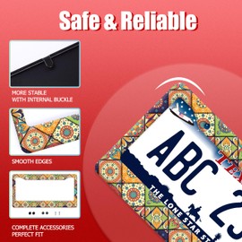 Mexican Tiles Print License Plate Frame Boho License Plate Frames Funny Auto Accessory Stainless Steel Colorful Mandala License Plate Decoration for Men Women 12.2 X 6.3 Inch