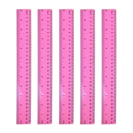 DIAO79NI 5-Piece Transparent Red Plastic Ruler Set, 12 Inch (30cm), Clear Ruler, Plastic Construction, Ideal for Artists, Designers, Architects, Engineers, Students