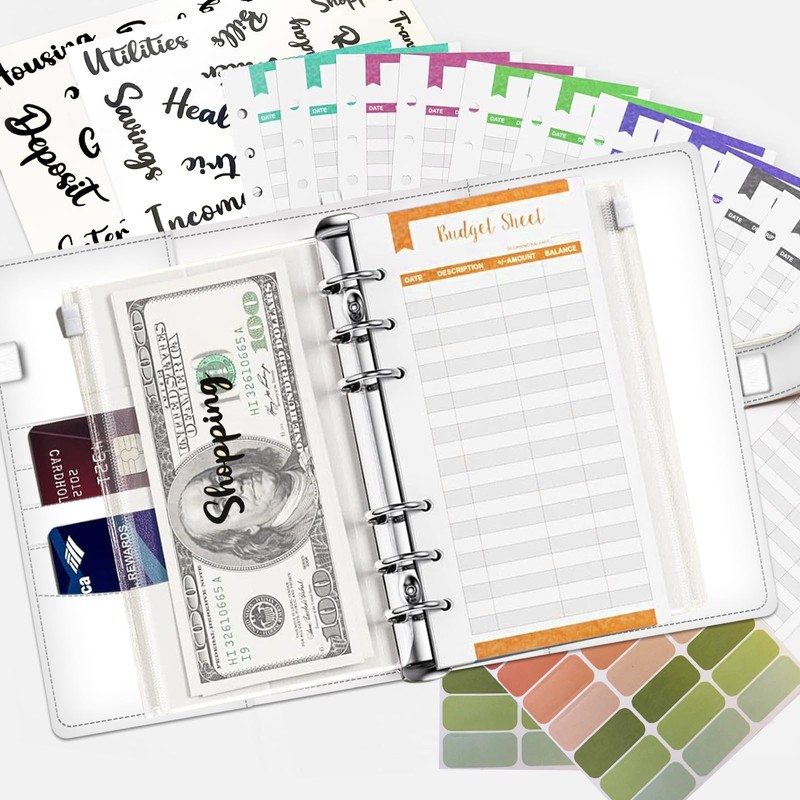 ALKKDPS Budget Binder with Cash Zipper Envelopes, Cute A6 Money