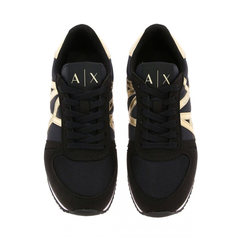 Armani Exchange Women's Rio Side Logo Trainers, Black Lt Gold.