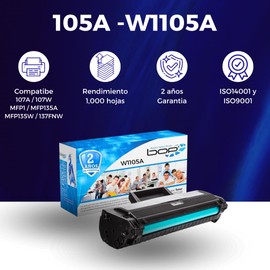 BOP Toner 105A GENERICO con Chip - Cartucho Negro W1105A / 105 - Compatible con Laserjet 107A / 107W / MFP135A / MFP135W / 137FNW - Rendimiento 1000 Páginas.