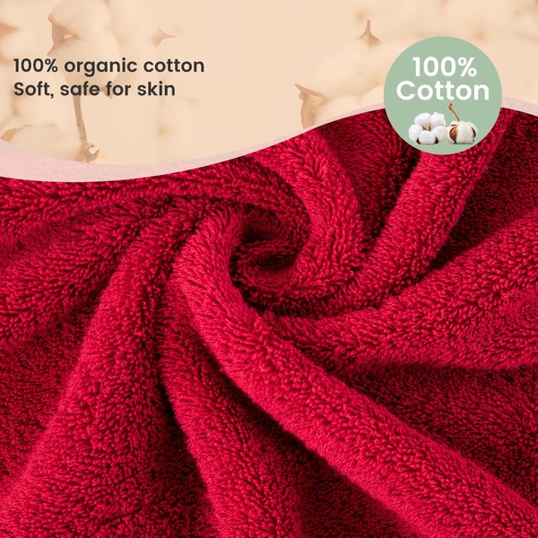 SEMAXE Solid 6-Piece Towel Set, Christmas Red, 600GSM 100% Cotton,