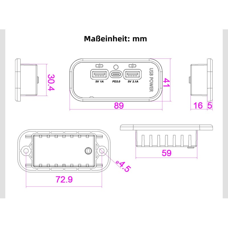 3 Ports 12 V USB Socket, 12 V Car Dual