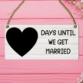 Days Until We Get Married Countdown Plaque – Wedding Countdown Sign with Chalkboard Heart – Fun Engagement Gift for Couples Ideal Home Decor (Mdf Wood Indoor Use Only, Without Pen)