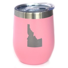 Idaho State Outline - Wine Tumbler Glass with Sliding Lid - Stainless Steel Travel Mug - Idaho Gifts for Women and Men - Pink