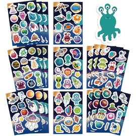 24 Sheets Alien Astronaut Make-A-Face Stickers Mix&Match Make Your Own Outer Space Stickers for Girl Boy Kid Birthday Reward Party Favors Gift DIY Craft for Phone,Bicycle,Laptop,Skateboard,Guitar