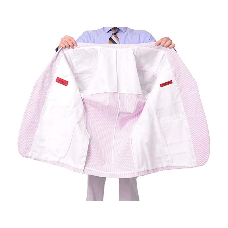 Emigre 43R Men's 100% Cotton Pink Striped Seersucker Suit